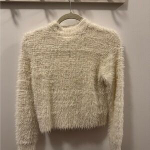 Elegant Cream Fuzzy Turtleneck Sweater